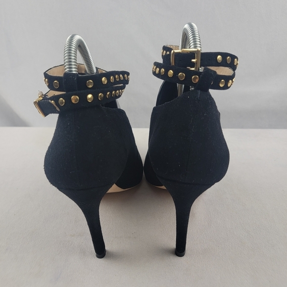 Nordstrom Black Suede Studio genuine suede good studded ankle strap heels Sz 9.5 - Picture 4 of 6